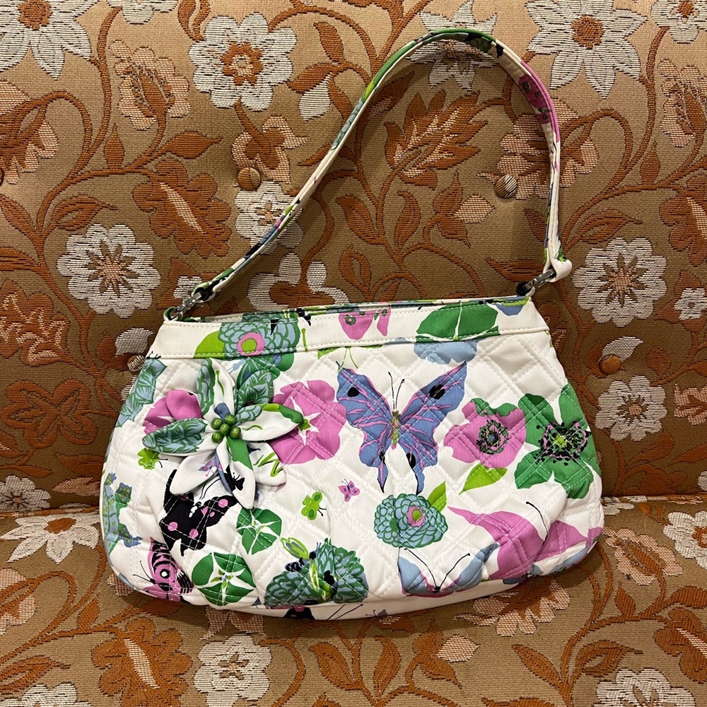 Vera Bradley Quilted Sateen Butterfly Purse Pink Green Blue White Retired AH